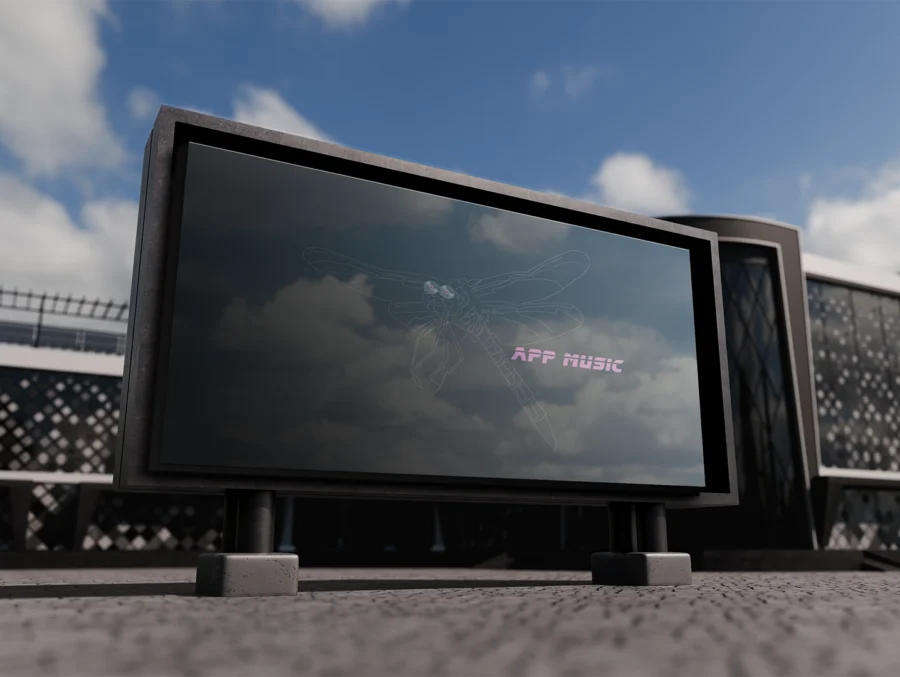 Mockup d'un affichage publicitaire pour une application musicale.